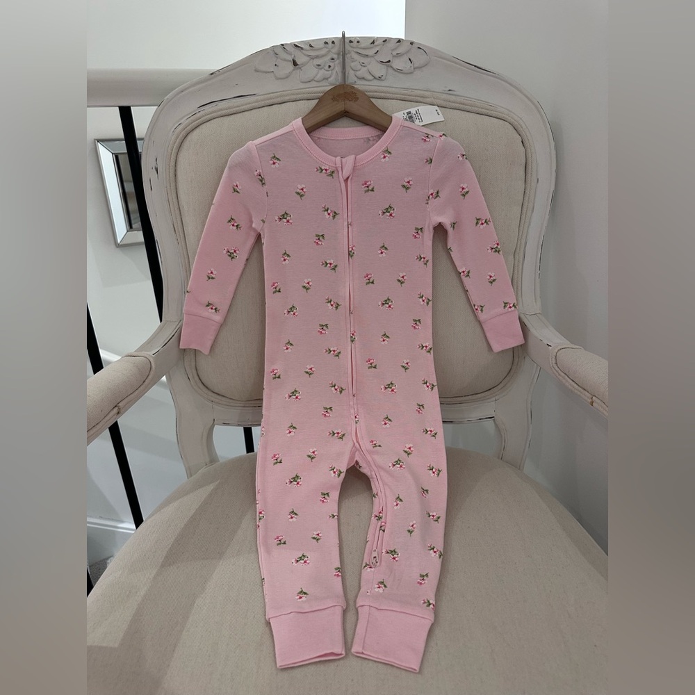 🎀 18~24 Mth Victorian Floral Cotton Baby Onsie One Piece With Two Way Zip NWT